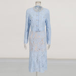 Round Neck Diamond Lace Embroidered Top High Waist Skirt Suit