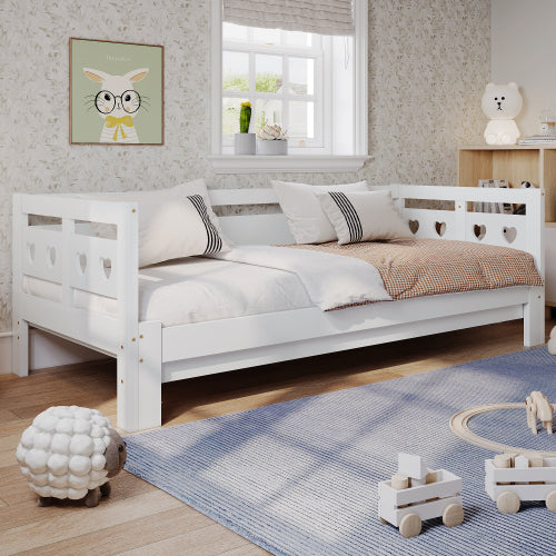 Sofá Cama Tipo Cabaña de Madera 3FT Individual Sofá Cama para Invitados, Cama Nido Extraíble de Madera con Forma de Corazón para Niños y Adultos Cama para Sala de Estar y Dormitorio - 90 x 190 cm - Blanco