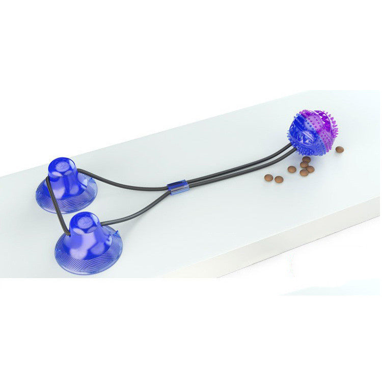 Blue suction cup tug toy with textured chew ball and three suction pads