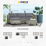 5-Piece Rattan Patio Furniture Set – Corner Sofa & Coffee Table, Dark Grey
