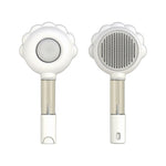 White pet spray grooming comb with round bristle brush head and spray bottle body