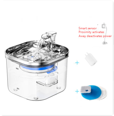 Stainless steel automatic pet water fountain with water stream and pump base