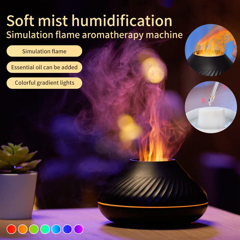 Nuevo difusor de aroma de llama volcánica, lámpara de aceite esencial de 130 ml, humidificador de aire portátil USB con luz nocturna de color, nebulizador y luz LED