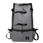 Dark gray pet dog carrier backpack with mesh side panels and black trim
