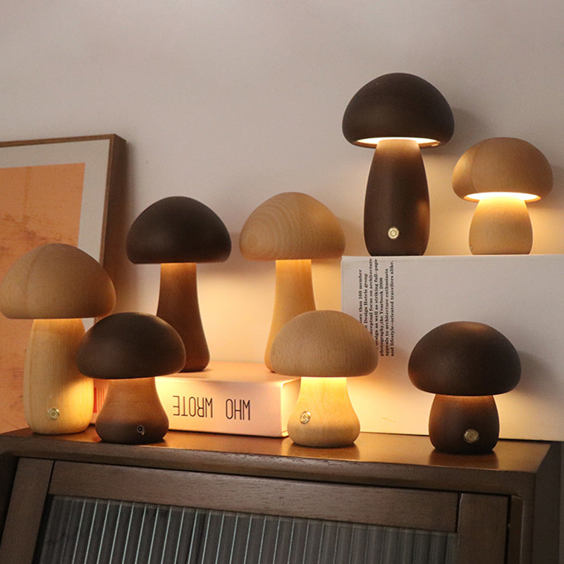 Lámpara de noche LED con forma de seta de madera INS, linda, con interruptor táctil, lámpara de mesita de noche para dormitorio, habitación infantil, lámparas de noche para dormir, decoración del hogar