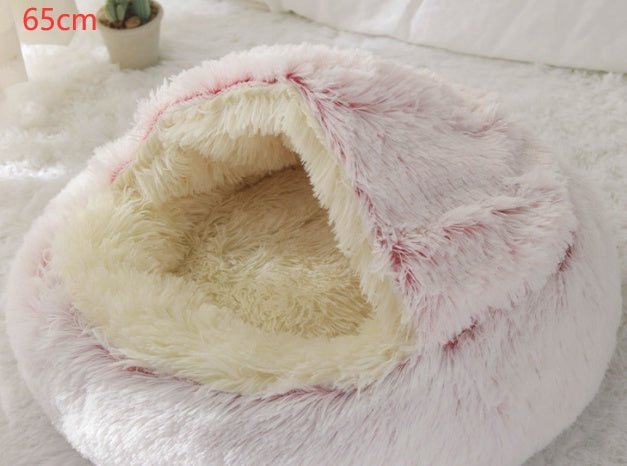 Round plush pet bed, light pink 65cm, open top with plush inner lining