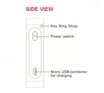 Side view diagram of laser projection keyboard with power switch and micro USB charging