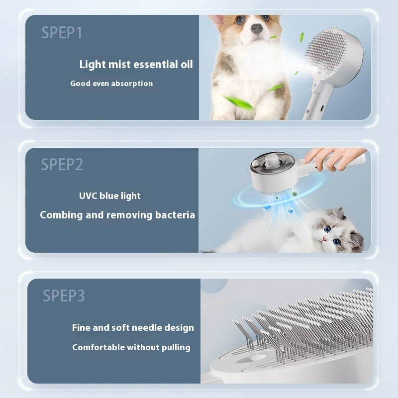 Pet hair remover brush with fine needle bristles and white handheld handle