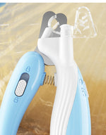 Light blue pet LED nail grinder with white head and clear safety guard