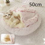 Plush round pet bed with pink inner cushion, 50cm