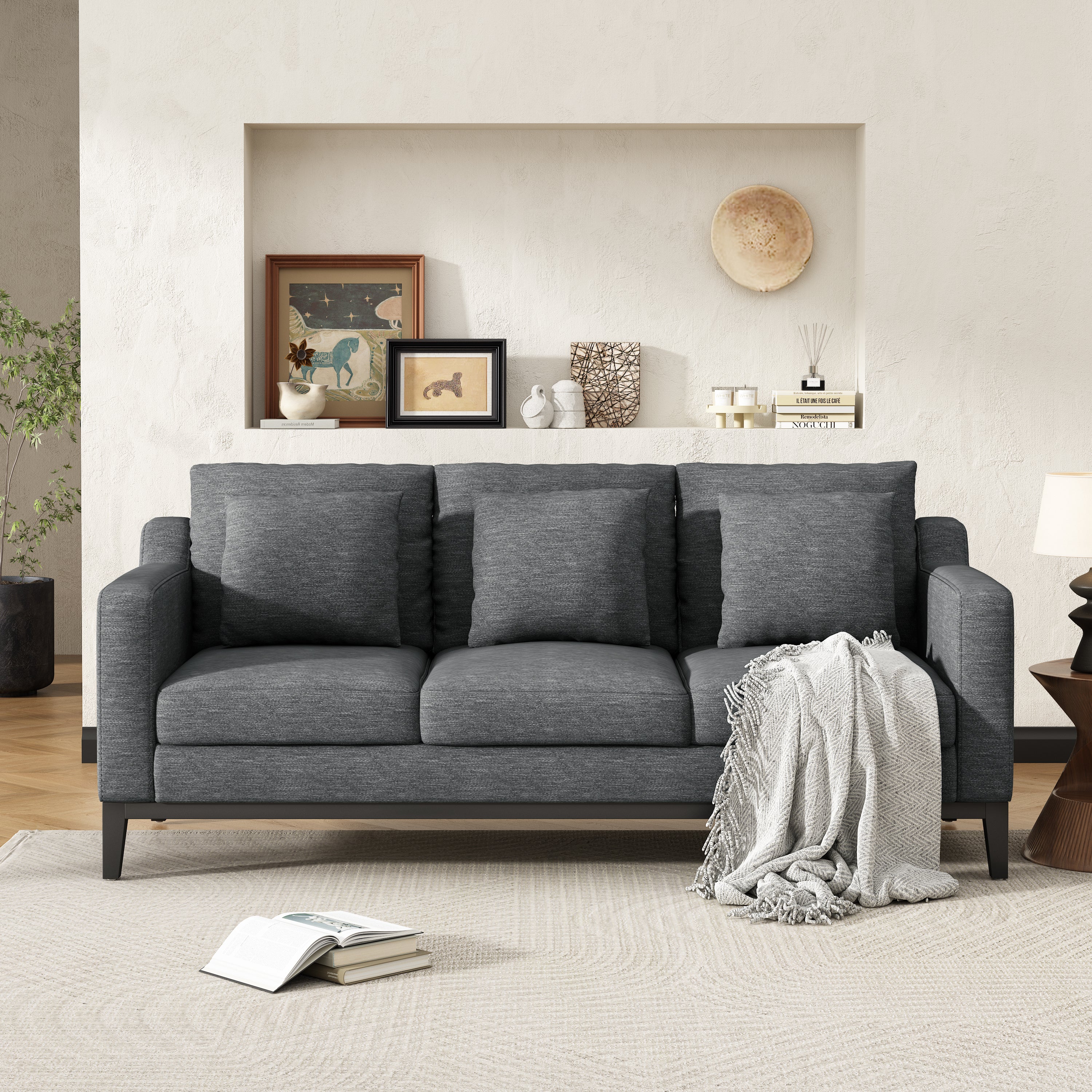 Sofá de 3 plazas Mirod Comfy con patas de madera, moderno para salón y estudio