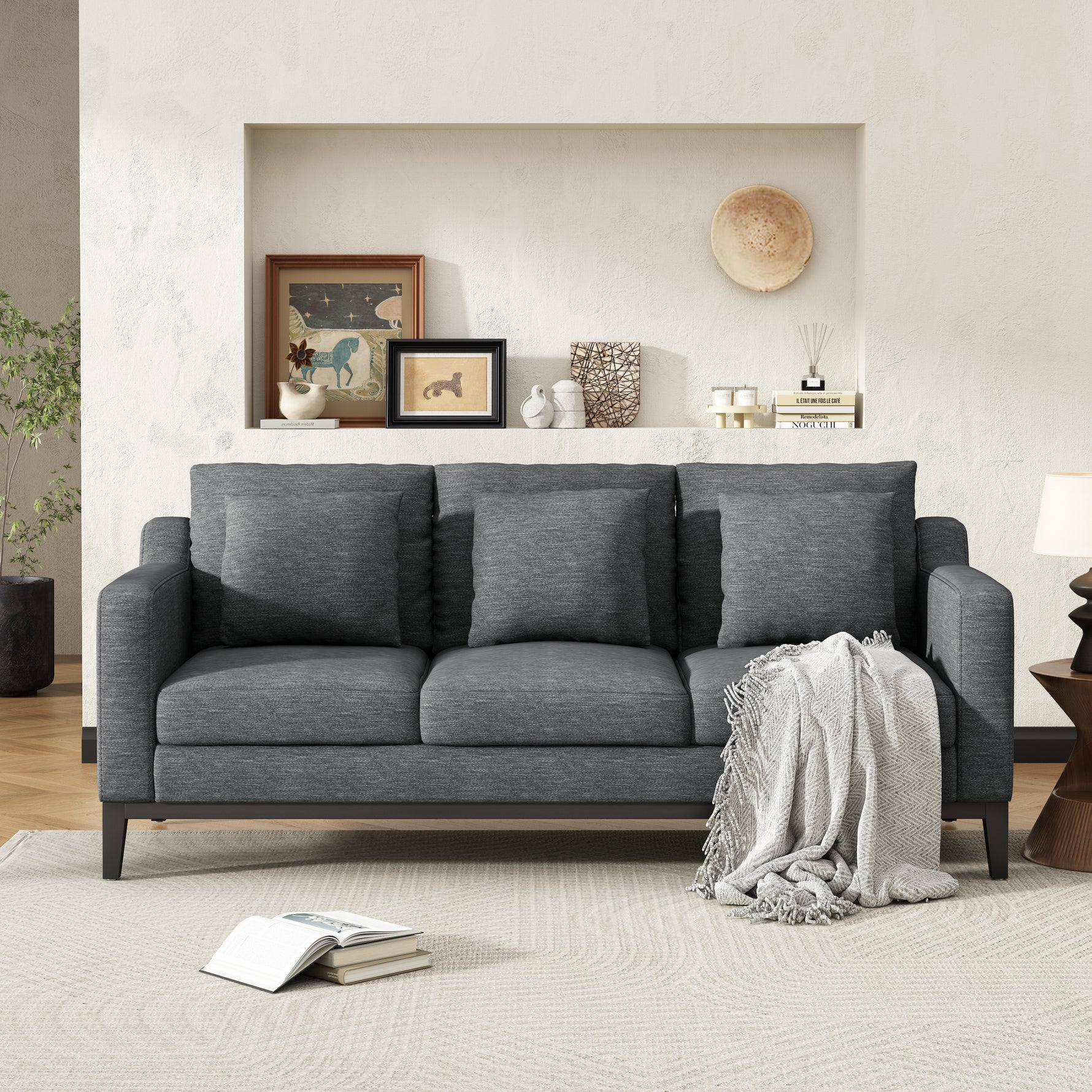 Mirod Comfy 3-seat Sofa With Wooden Legs, Modern For Living Room And Study