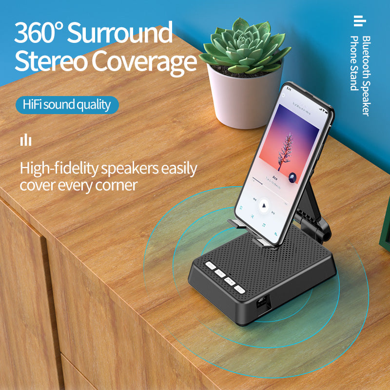 Soporte para celular inteligente con altavoz inalámbrico Bluetooth, dispositivo con micrófono HD y potente campo de sonido para transmisiones en vivo, soporte de escritorio.