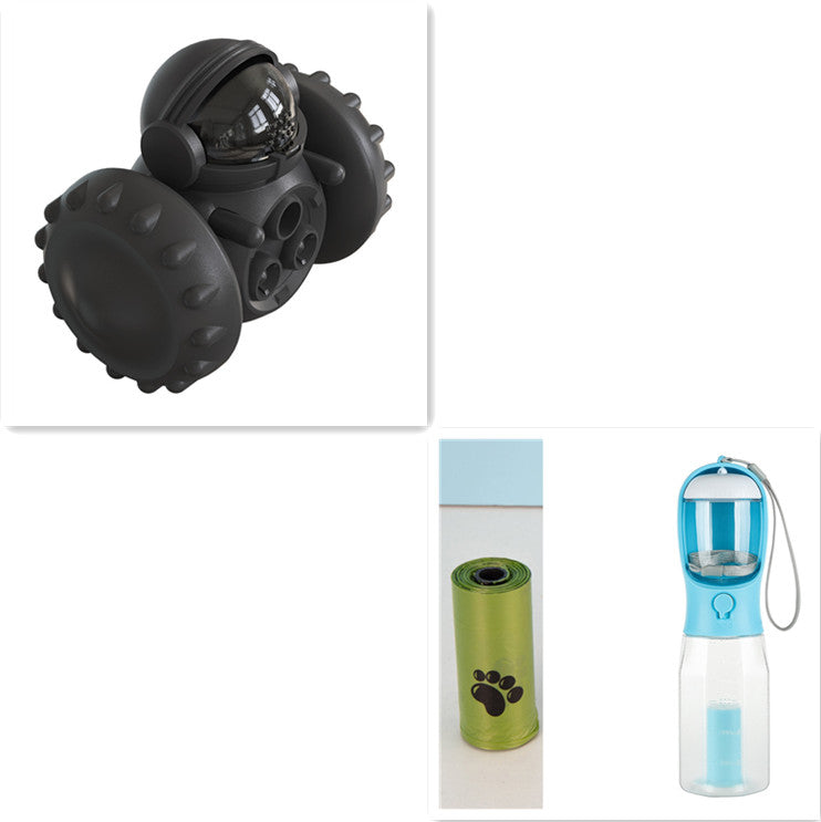 Black interactive slow feed balance pet toy with dark viewing dome and ports