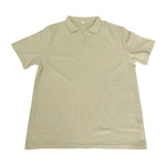Waffle V-neck polo shirt, short sleeves, khaki/beige with button placket and ribbed texture