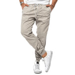 Men's drawstring ankle-cuff sports trousers, light beige, loose tapered fit