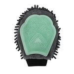 Pet bathing brush glove, mint-green silicone massage points on dark terry backing