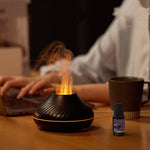 Nuevo difusor de aroma de llama volcánica, lámpara de aceite esencial de 130 ml, humidificador de aire portátil USB con luz nocturna de color, nebulizador y luz LED