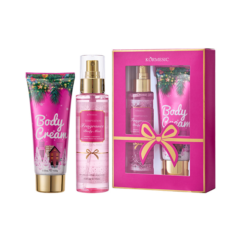 KORMESIC body cream set with pink box, spray bottle, and body cream tube