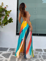 Colorful Ribbon Bra & Slit Skirt Set