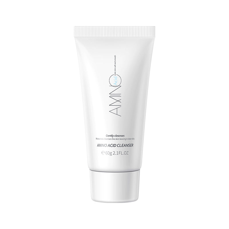 HUNMUI amino acid face cleanser tube, white squeeze bottle with ribbed cap