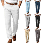 Men's linen straight trousers, white with button fly and belt loops