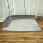 Pet dog bed with grey cord bolster and light grey padded base