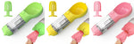 Portable pet water bottle feeder with green, yellow, and pink bowls, includes pink waste bags