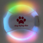 LED dog flying disc, light fabric with paw icon, multicolor glowing ring