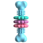 Bone-shaped TPR chew toy with raised nubs in light blue and purple