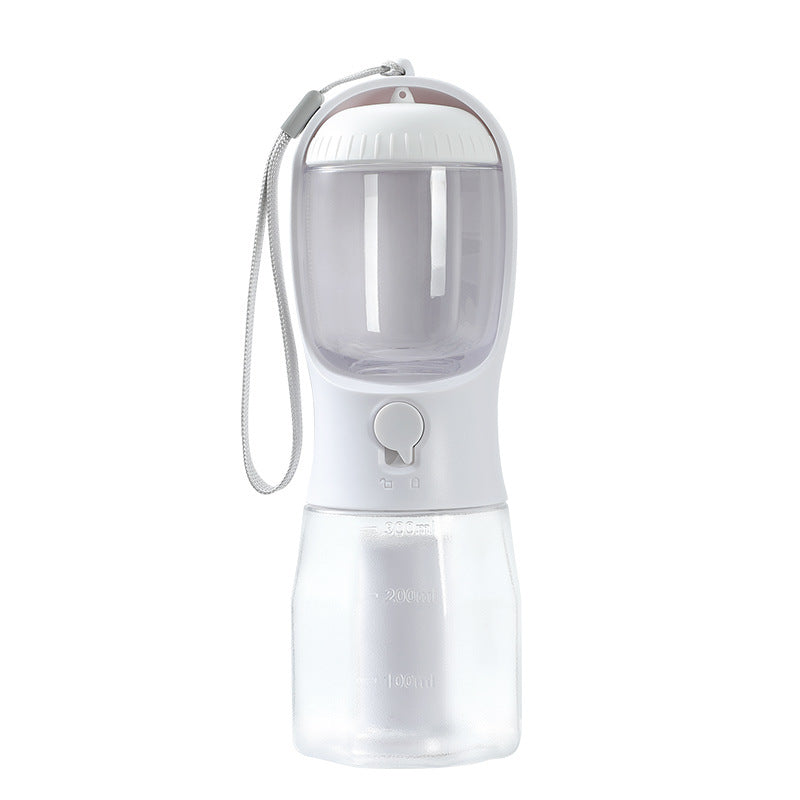 Portable pet water bottle cup with 300ml markings, white body and clear jug