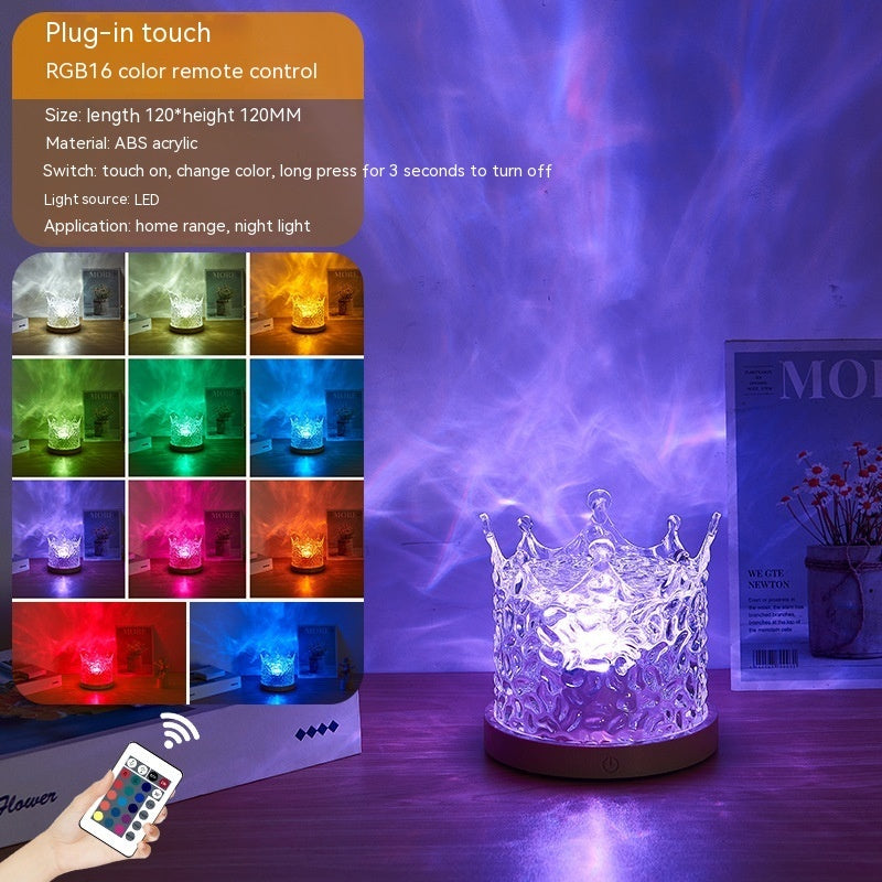 Lámpara de Noche LED con Efecto Ondulación de Agua, Luz Ambiental Giratoria USB, Lámpara de Mesa de Cristal de Proyección RGB Regulable, Decoración del Hogar, 16 Colores, Regalos