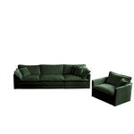 Sofa Set Of 3, 1-1-3 Seats Living Room Sofa Set, Accent Chair, Loveseat, And Three-Seat Sofa Modern Style Round Arms 3 Piece Sofa Set, Green Chenille