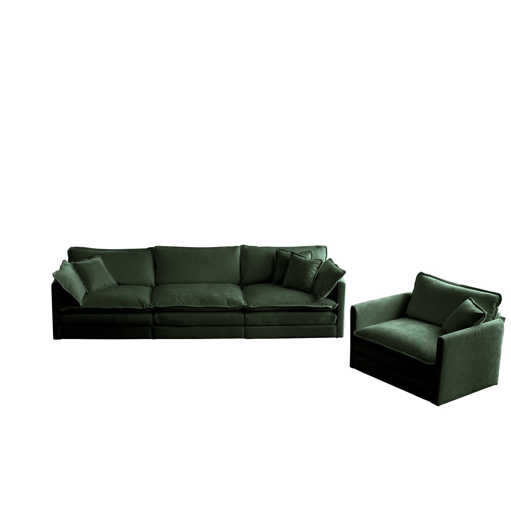 Sofa Set Of 3, 1-1-3 Seats Living Room Sofa Set, Accent Chair, Loveseat, And Three-Seat Sofa Modern Style Round Arms 3 Piece Sofa Set, Green Chenille