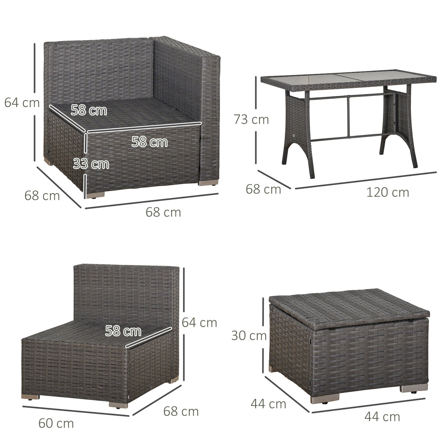 9-Seater Garden Rattan Furniture Set – 10-Piece Outdoor Sofa Set, Grey & Dusty Blue