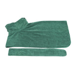 Green microfiber pet bathrobe drying coat with matching towel wrap and hook-and-loop bands