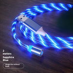 LED charging cable with blue glowing braided cord and USB-A plug
