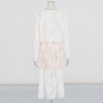 Round Neck Diamond Lace Embroidered Top High Waist Skirt Suit