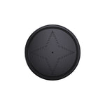 Mini GPS tracker with strong magnet, centered front star emblem on black round housing