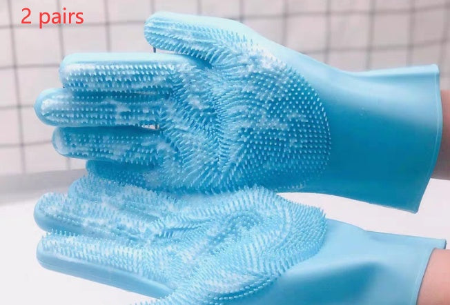 Silicone pet grooming glove set of 2 pairs with raised bristles, teal