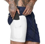Men's navy two-layer compression shorts with white inner layer