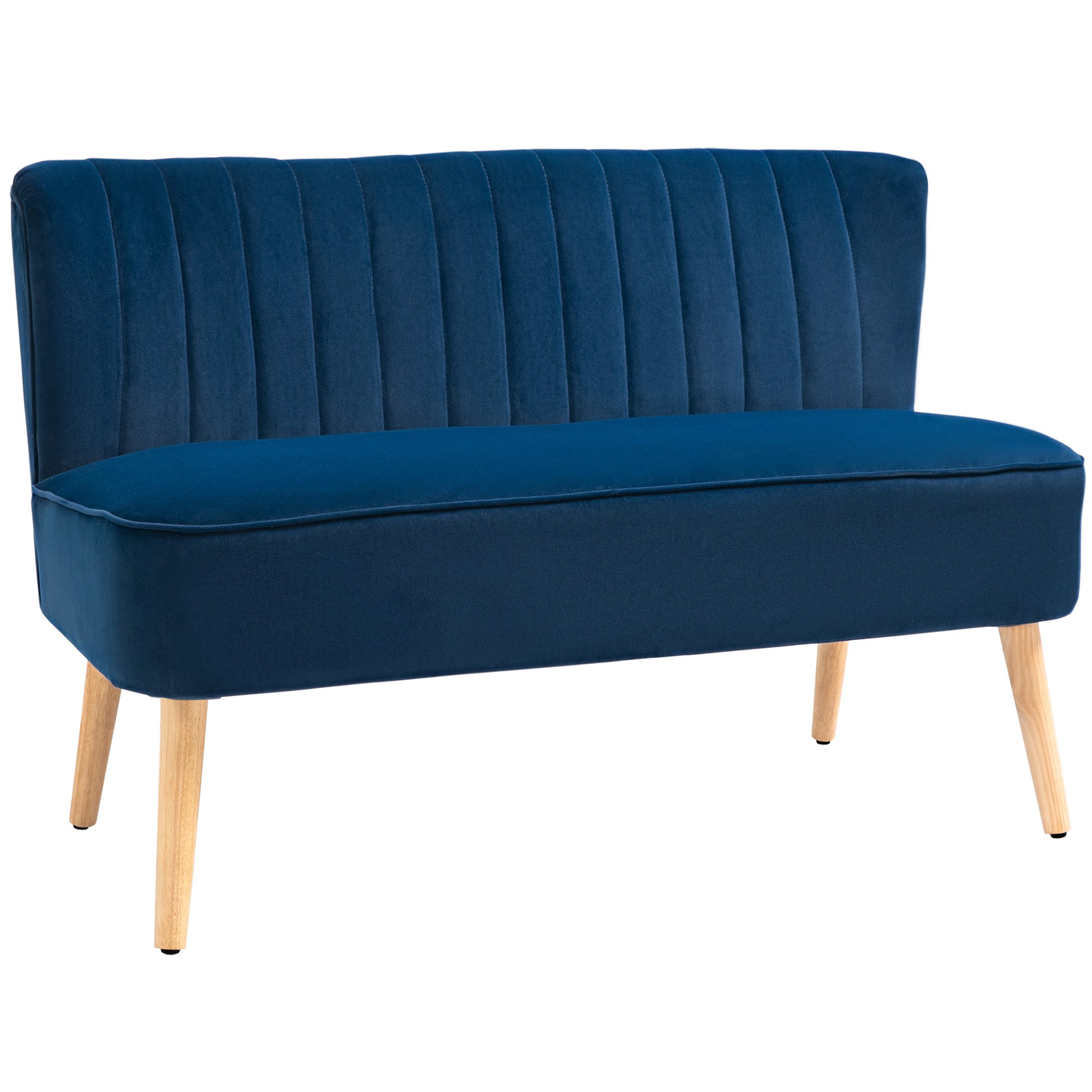 Sofá moderno de dos plazas con acolchado de espuma, respaldo alto, suave, cómodo, compacto, para el hogar u oficina, azul oscuro