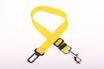 Yellow adjustable dog car seat belt strap with buckle and metal hooks