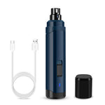 USB rechargeable pet nail grinder, blue body with USB cable and spare cap