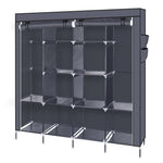 67 Inch Clothes Closet Portable Wardrobe Clothes Storage Rack 12 Shelves 4 Side Pockets Gray