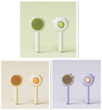Pet grooming massage comb set with green, orange, and purple round bristle brushes