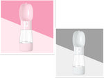 Pink and grey 2-in-1 dog water and food bottles with matching caps