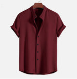 Loose short sleeve shirt, wine red, button-front collar with short sleeves