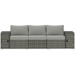 3 Seater Wicker Outdoor Couch Patio Sofa With Storage, Thickened Cushions And Wide Armrests For Porch Yard, Gray