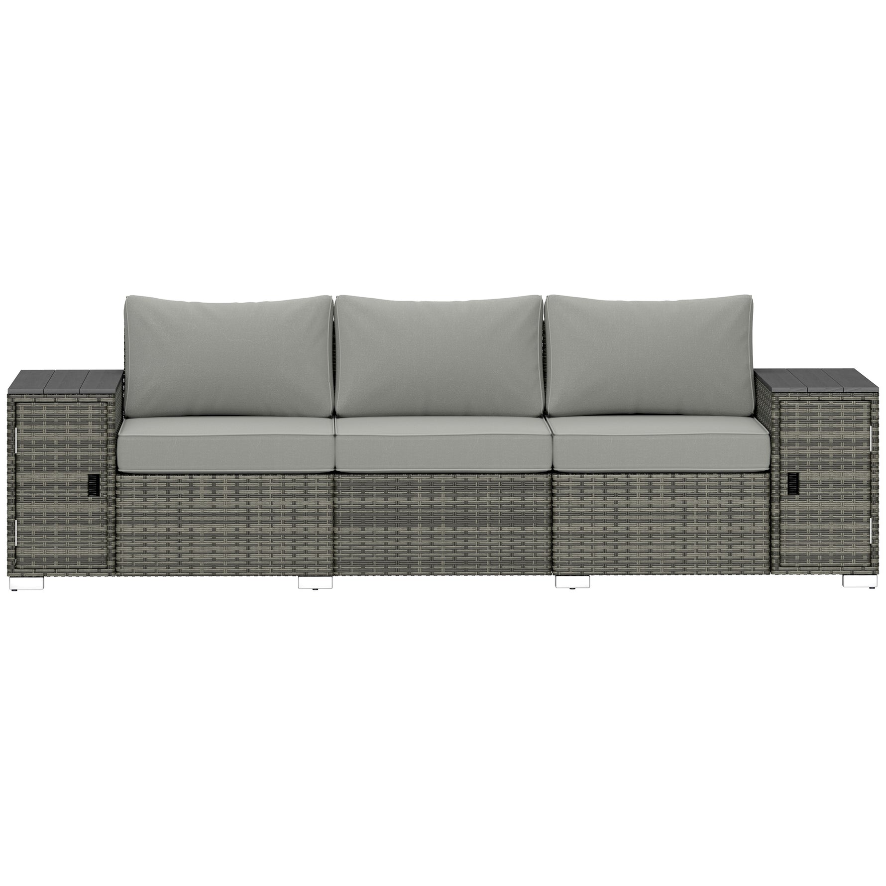 3 Seater Wicker Outdoor Couch Patio Sofa With Storage, Thickened Cushions And Wide Armrests For Porch Yard, Gray